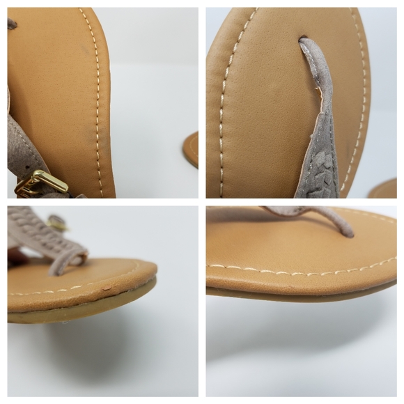 Qupid Shoes Qupid Taupe Sandals With Gold Tone Buckles Sz 6 Poshmark